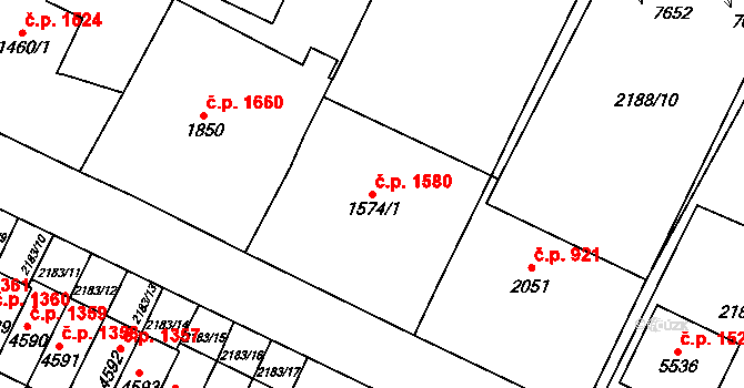 Cheb 1580 na parcele st. 1574/1 v KÚ Cheb, Katastrální mapa
