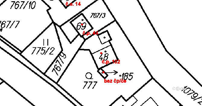 Hory 102, Oloví na parcele st. 48 v KÚ Hory u Oloví, Katastrální mapa