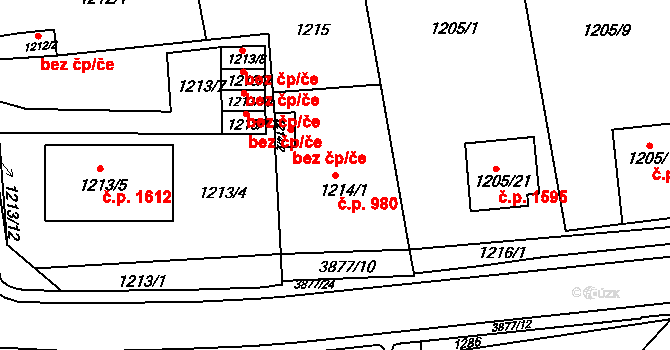 Turnov 980 na parcele st. 1214/1 v KÚ Turnov, Katastrální mapa