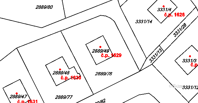 Krč 1629, Praha na parcele st. 2889/49 v KÚ Krč, Katastrální mapa