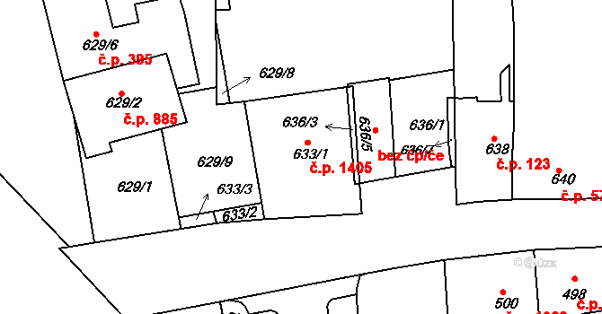 Michle 1405, Praha na parcele st. 633/1 v KÚ Michle, Katastrální mapa