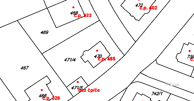 Braník 485, Praha na parcele st. 470 v KÚ Braník, Katastrální mapa