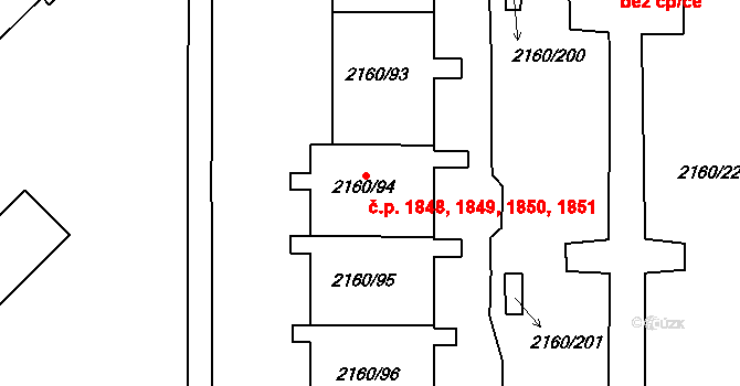 Stodůlky 1848,1849,1850,1851, Praha na parcele st. 2160/94 v KÚ Stodůlky, Katastrální mapa