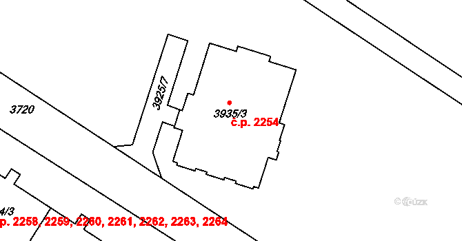 Strašnice 2254, Praha na parcele st. 3935/3 v KÚ Strašnice, Katastrální mapa