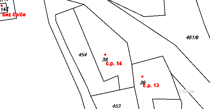 Rovná 14 na parcele st. 38 v KÚ Rovná u Strakonic, Katastrální mapa