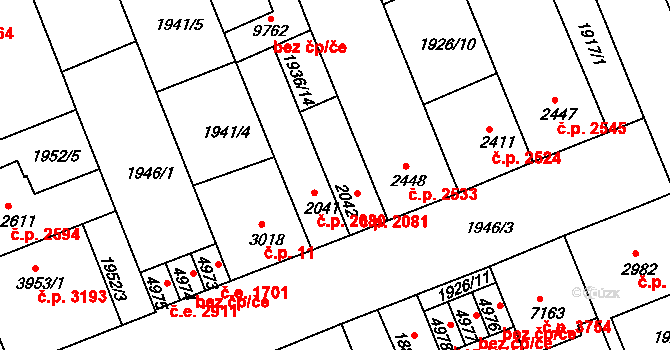 Hodonín 2081 na parcele st. 2042 v KÚ Hodonín, Katastrální mapa