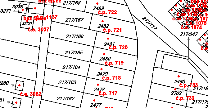 Sezimovo Ústí 719 na parcele st. 2480 v KÚ Sezimovo Ústí, Katastrální mapa