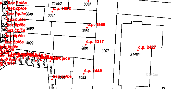 Česká Lípa 1317 na parcele st. 3091 v KÚ Česká Lípa, Katastrální mapa