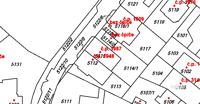 Chomutov 1987 na parcele st. 5115 v KÚ Chomutov I, Katastrální mapa