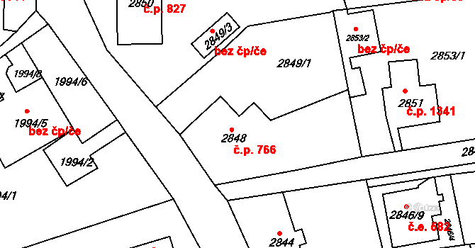 Rumburk 1 766, Rumburk na parcele st. 2848 v KÚ Rumburk, Katastrální mapa