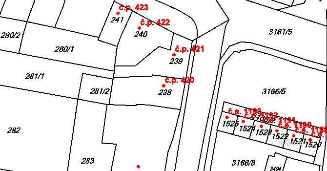 Ivančice 420 na parcele st. 238 v KÚ Ivančice, Katastrální mapa