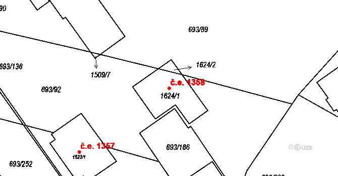 Ivančice 1358 na parcele st. 1624/1 v KÚ Ivančice, Katastrální mapa