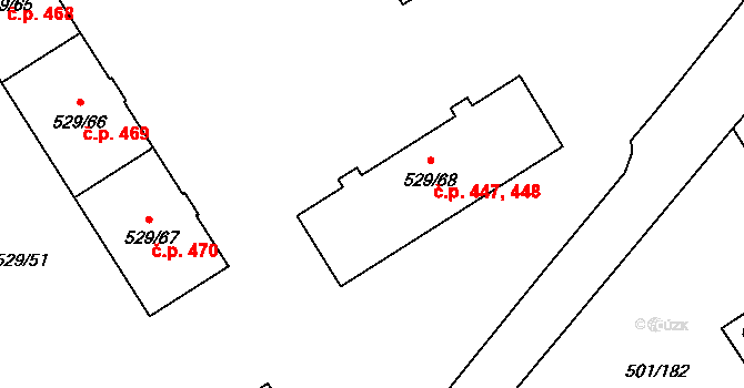 Ráj 447,448, Karviná na parcele st. 529/68 v KÚ Ráj, Katastrální mapa