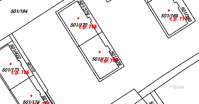 Ráj 769, Karviná na parcele st. 501/171 v KÚ Ráj, Katastrální mapa