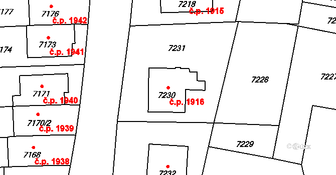 Vsetín 1916 na parcele st. 7230 v KÚ Vsetín, Katastrální mapa