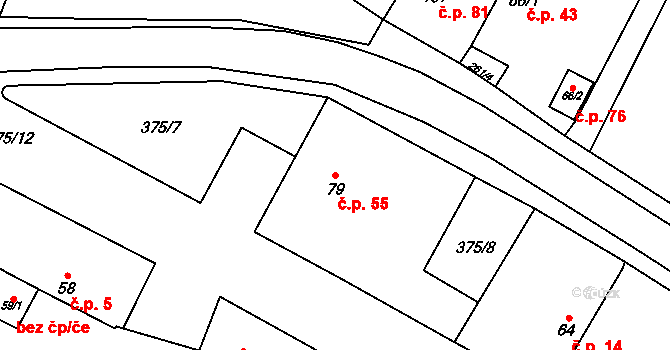 Polní Chrčice 55 na parcele st. 79 v KÚ Polní Chrčice, Katastrální mapa