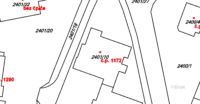 Doubravka 1172, Plzeň na parcele st. 2401/10 v KÚ Doubravka, Katastrální mapa