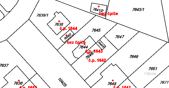 Jižní Předměstí 1643, Plzeň na parcele st. 7644 v KÚ Plzeň, Katastrální mapa