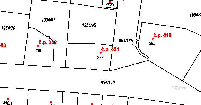 Litice 321, Plzeň na parcele st. 274 v KÚ Litice u Plzně, Katastrální mapa