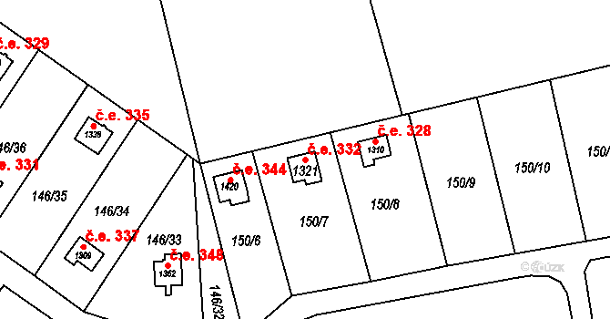 Malšovice 332, Hradec Králové na parcele st. 1321 v KÚ Malšovice u Hradce Králové, Katastrální mapa