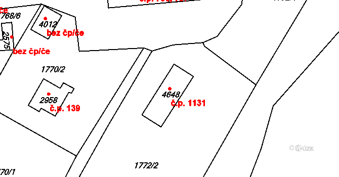 Nové Město 1131, Rokycany na parcele st. 4648 v KÚ Rokycany, Katastrální mapa