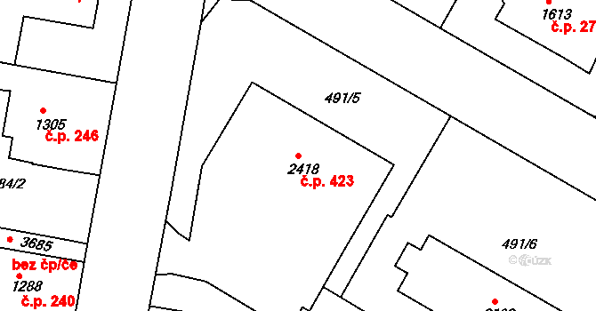Holínské Předměstí 423, Jičín na parcele st. 2418 v KÚ Jičín, Katastrální mapa
