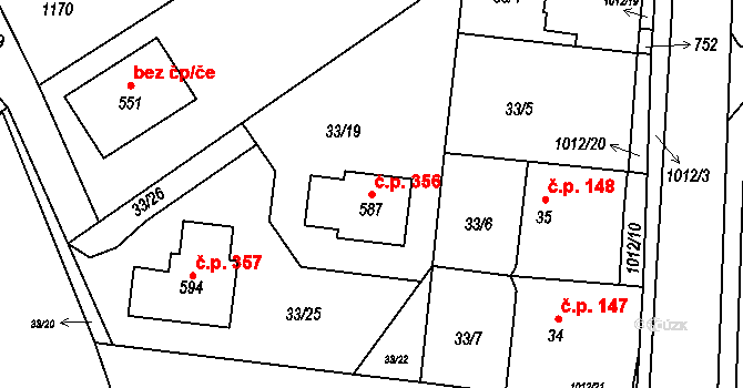 Hrochův Týnec 356 na parcele st. 587 v KÚ Hrochův Týnec, Katastrální mapa