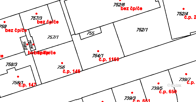 Vítkovice 1160, Ostrava na parcele st. 754/1 v KÚ Vítkovice, Katastrální mapa
