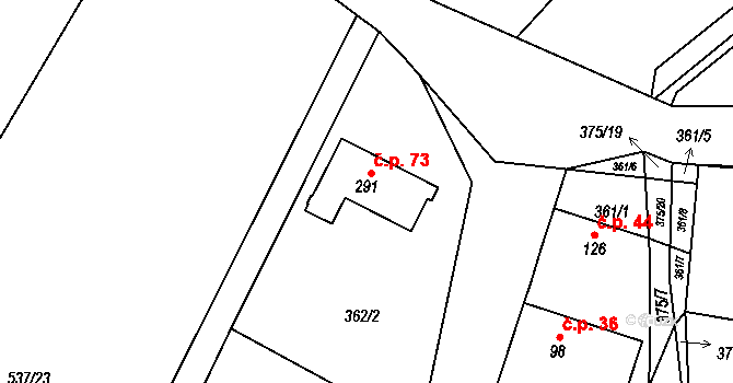 Petrovičky 73, Týniště nad Orlicí na parcele st. 291 v KÚ Petrovice nad Orlicí, Katastrální mapa