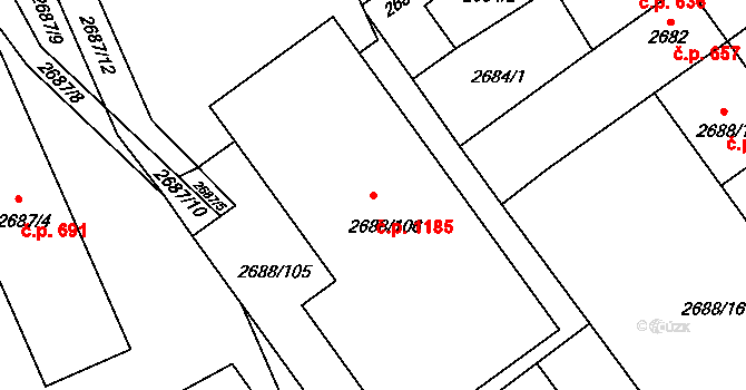 Lobzy 1185, Plzeň na parcele st. 2688/106 v KÚ Plzeň, Katastrální mapa