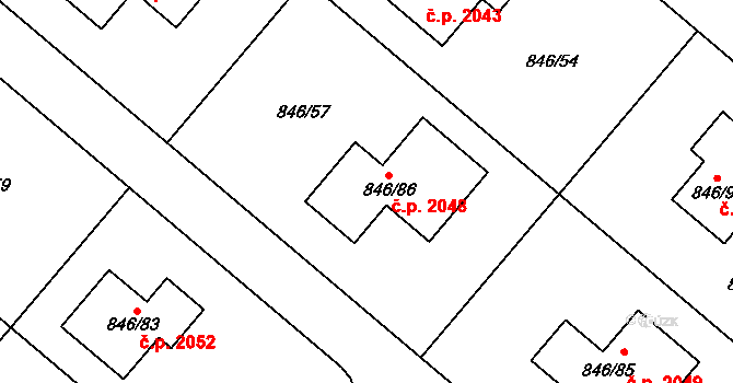 Černošice 2048 na parcele st. 846/86 v KÚ Černošice, Katastrální mapa