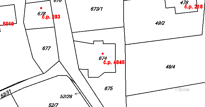 Vrkoslavice 4845, Jablonec nad Nisou na parcele st. 674 v KÚ Vrkoslavice, Katastrální mapa