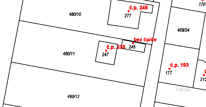 Ratenice 235 na parcele st. 247 v KÚ Ratenice, Katastrální mapa