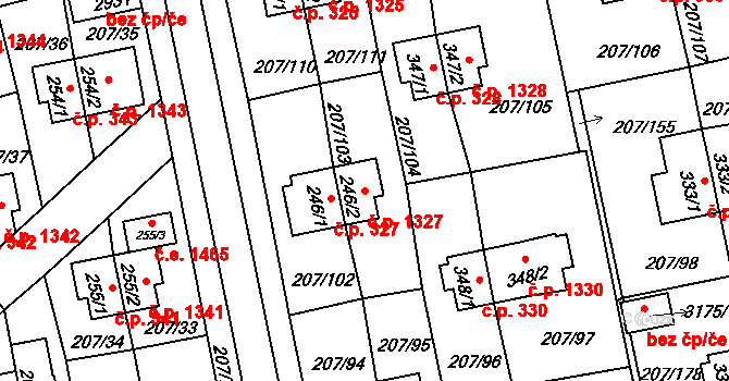 Sezimovo Ústí 1327 na parcele st. 246/2 v KÚ Sezimovo Ústí, Katastrální mapa