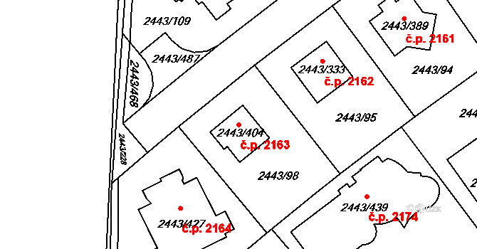 Roztoky 2163 na parcele st. 2443/404 v KÚ Roztoky u Prahy, Katastrální mapa