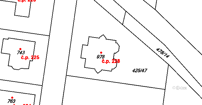 Ohrobec 228 na parcele st. 978 v KÚ Ohrobec, Katastrální mapa