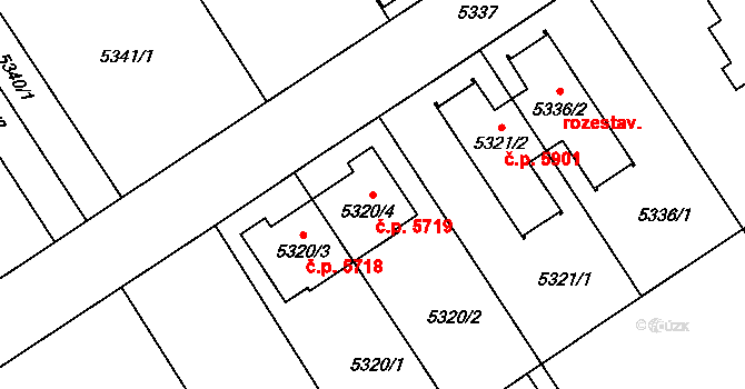 Chomutov 5719 na parcele st. 5320/4 v KÚ Chomutov I, Katastrální mapa