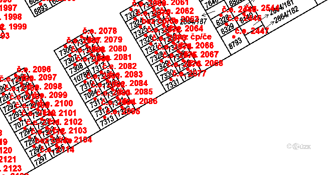 Hodonín 2077 na parcele st. 7331 v KÚ Hodonín, Katastrální mapa