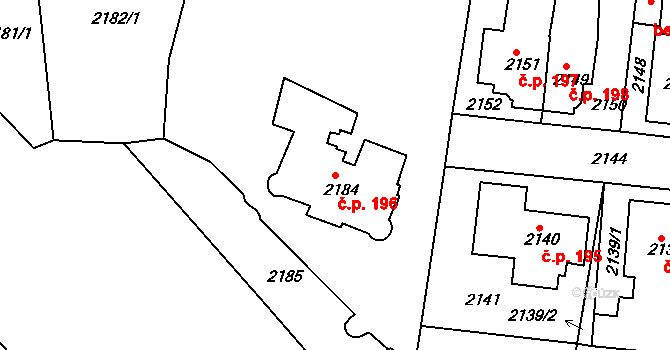 Jemnice 196 na parcele st. 2184 v KÚ Jemnice, Katastrální mapa