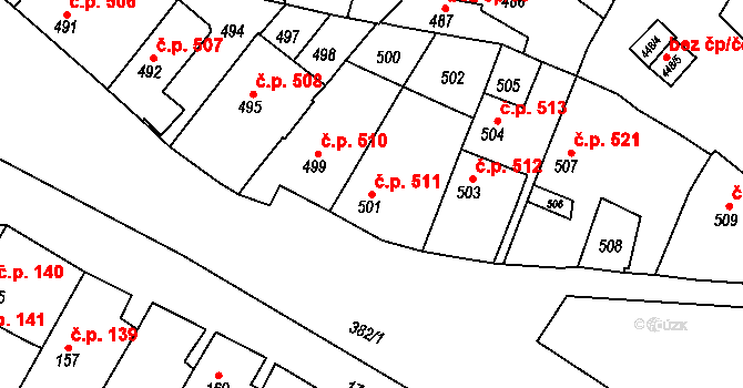 Jemnice 511 na parcele st. 501 v KÚ Jemnice, Katastrální mapa