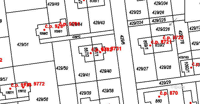 Otrokovice 8731 na parcele st. 857/1 v KÚ Otrokovice, Katastrální mapa