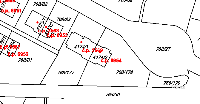 Zlín 6954 na parcele st. 4174/2 v KÚ Zlín, Katastrální mapa