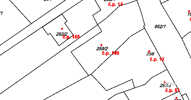 Opatovice 149, Vyškov na parcele st. 259/2 v KÚ Opatovice u Vyškova, Katastrální mapa
