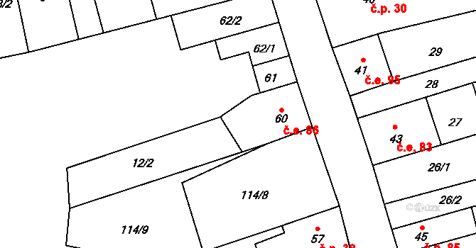 Měděnec 86 na parcele st. 60 v KÚ Měděnec, Katastrální mapa