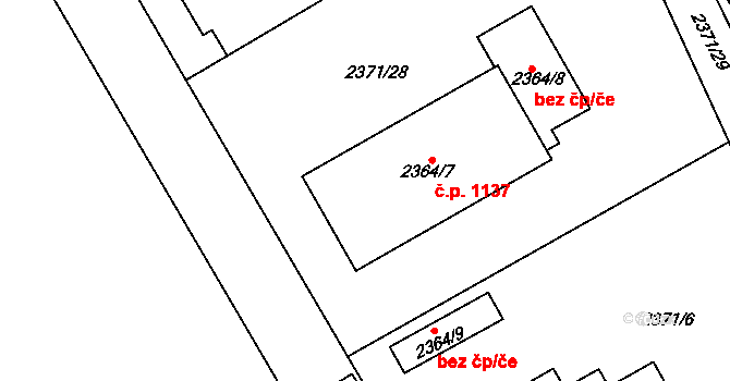 Třemošná 1137 na parcele st. 2364/7 v KÚ Třemošná, Katastrální mapa