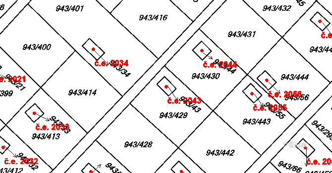 Velká Chuchle 2043, Praha na parcele st. 943/43 v KÚ Velká Chuchle, Katastrální mapa
