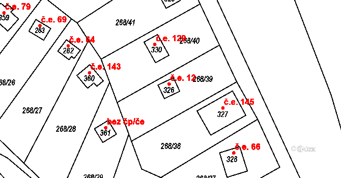 Černý Vůl 12, Statenice na parcele st. 326 v KÚ Statenice, Katastrální mapa