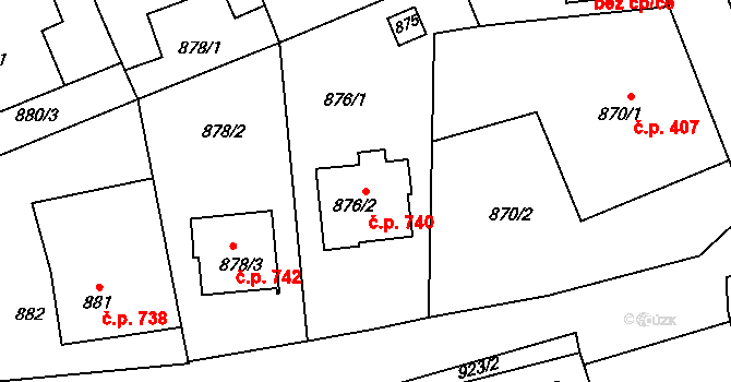 Bystřice nad Pernštejnem 740 na parcele st. 876/2 v KÚ Bystřice nad Pernštejnem, Katastrální mapa