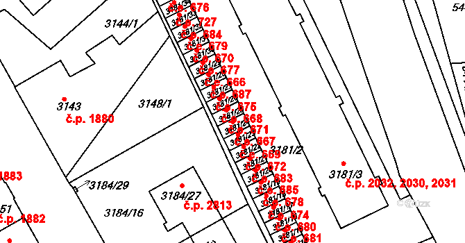 Znojmo 667 na parcele st. 3181/24 v KÚ Znojmo-město, Katastrální mapa
