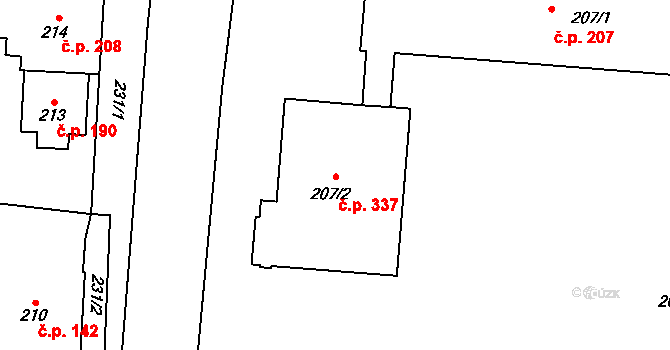 Dolní Loučky 337 na parcele st. 207/2 v KÚ Dolní Loučky, Katastrální mapa